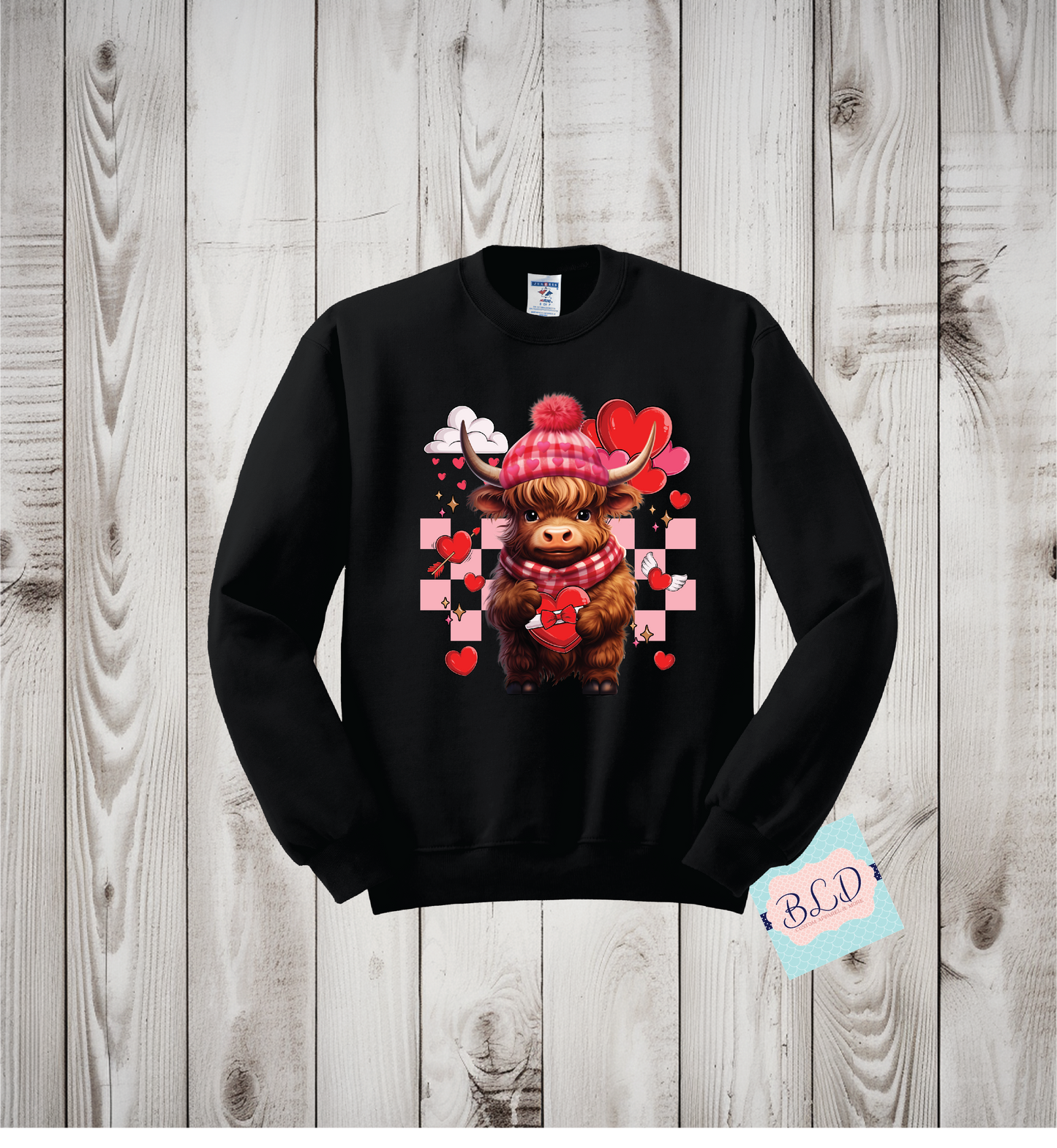 Highland Cow Love Adult Valentine's Crewneck Sweatshirt