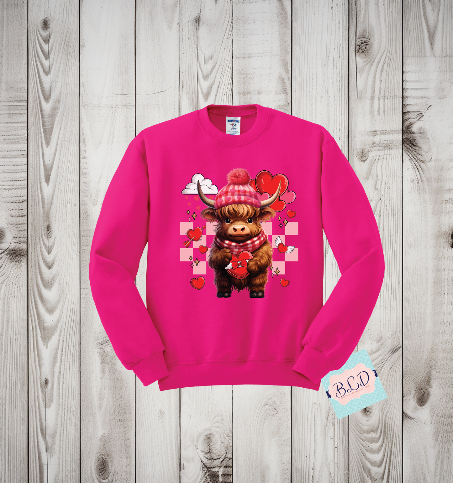 Highland Cow Love Adult Valentine's Crewneck Sweatshirt