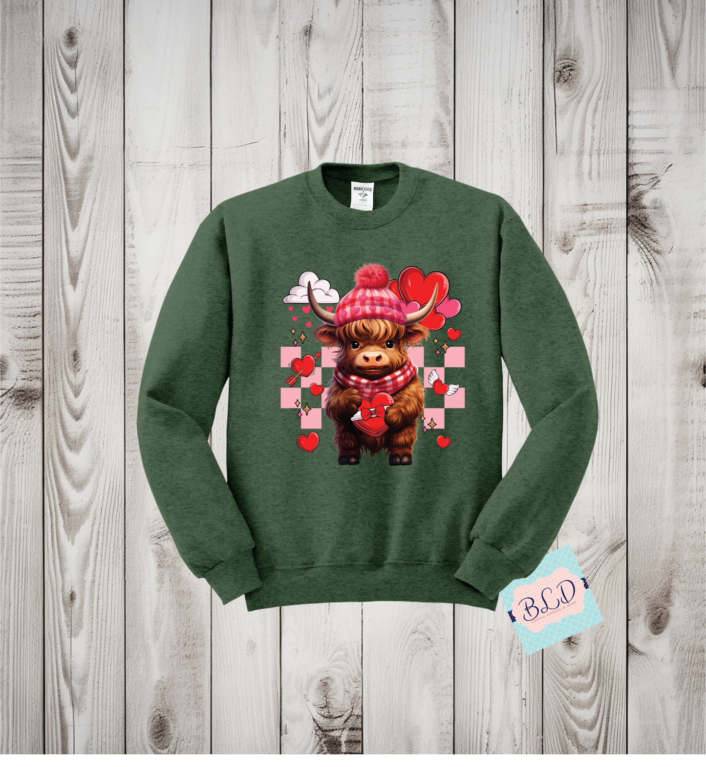 Highland Cow Love Adult Valentine's Crewneck Sweatshirt